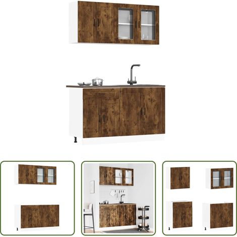vidaXL Küchenmöbel - 4-tlg. Küchenschrank-Set Porto Räuchereiche Holzwerkstoff (1/5)