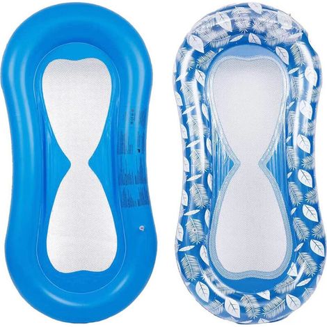 Inflatable Pool Mattress Semi Submerged Mesh Aqua Lounge with Float Head Floating Hammock, Pool Float for Adults Outdoor Beach Lounger