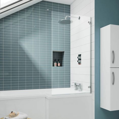 Nuie Ella Square Hinged Bath Screen 1410mm H x 782mm W - 5mm Glass (1/7)
