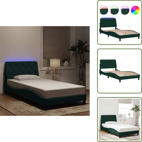 Bettgestell mit LED-Leuchten Dunkelgrün 100x200 cm Samt - Samtsofa - Bettrahmen - Doppelbett - Boxspringbetten - Luxusbett (1/5)