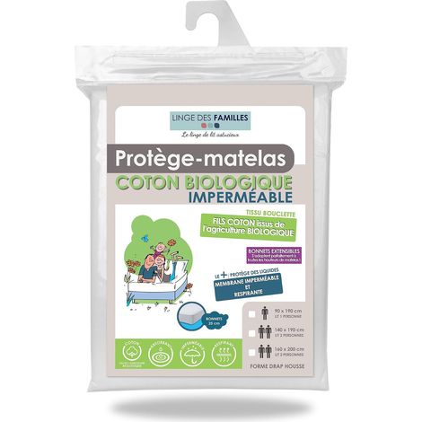 Protège Matelas Coton Bio Imperméable 90x190 cm - Respirant & Silencieux - Bouclette en Coton Biologique - Label Oeko-TEX® Standard 100 - Made in Europe (1/5)