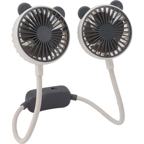 Ventilateur de cou portable à double tête, flexible, rechargeable par USB, mains libres, mini ventilateur suspendu pour le bureau et les voyages, blanc (1/5)