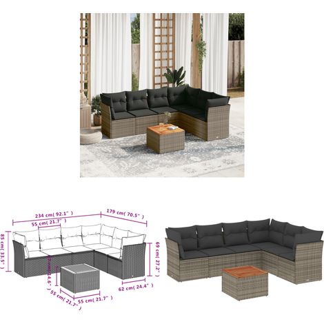7-tlg. Garten-Sofagarnitur mit Kissen Grau Poly Rattan - Gartenmöbel - Outdoor Möbel - Rattan Gartenmöbel - Lounge Set - Esstischgarnitur - Home & Living (1/3)