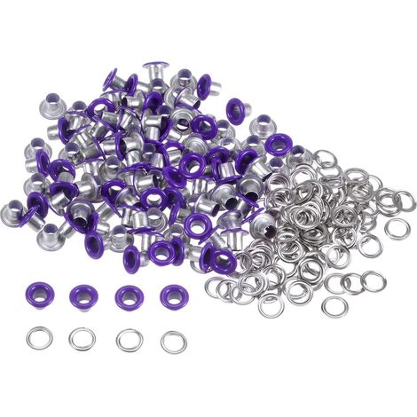 100 - Œillets Métal - Rondelles - Fixation Renforcée - Pour Cuir Tissu Bricolage - Violet - 3mm x 6mm