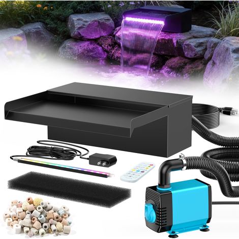 Cascade 30 cm large acier inoxydable pompe bassin 2500 l/h, guirlande lumineuse LED changement couleur télécommandée, jeu d'eau (1/5)