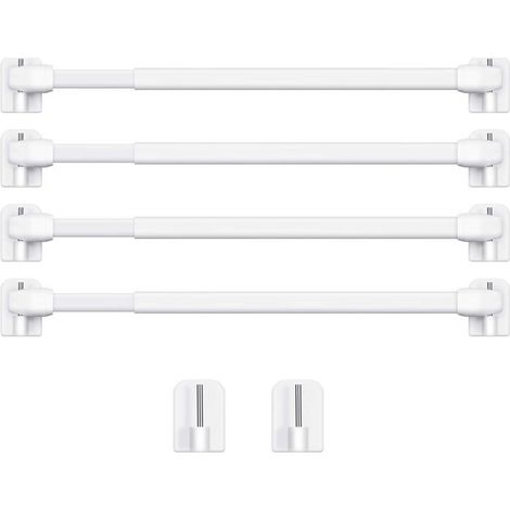 Lot de 4 tringles télescopiques 40-70 cm avec 8 crochets adhésifs - Plastique blanc (1/5)
