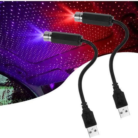 Iluminación ambiental LED, 2 luces USB para techo de coche, proyector LED de cielo estrellado, luz nocturna roja, ajustable con múltiples modos, luz USB romántica para coche/fiesta. (1/5)
