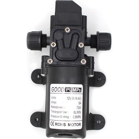 – Pompe haute pression 12V 6A 72W – Débit 6L/min – Pression max 7kg – Protection thermique et anti-vibration – Pour fluides non corrosifs