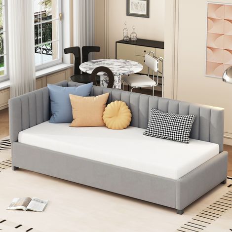 Polsterbett Schlafsofa 90x200 mit Lattenrost Samt Grau OKMYHOME (1/5)