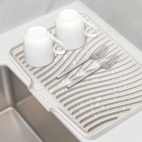Tapis égouttoir en silicone pour vaisselle et couverts, blanc cassé