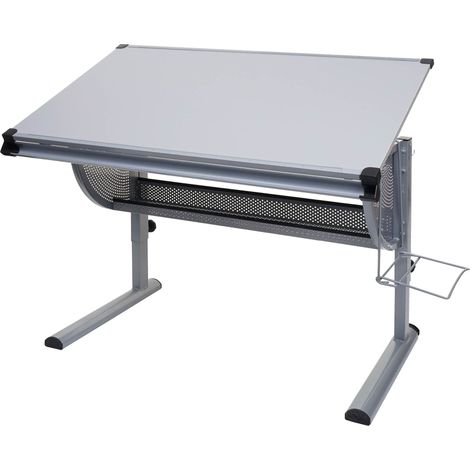 Escritorio para niños/jóvenes, mesa de trabajo de MDF gris y acero, regulable en altura e inclinable 040006066