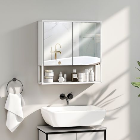 Space-Saving Wall-Mounted Bathroom Cabinet with Soft-Close Doors, Adjustable Shelves, and Mirrored Finish for Stylish Storage