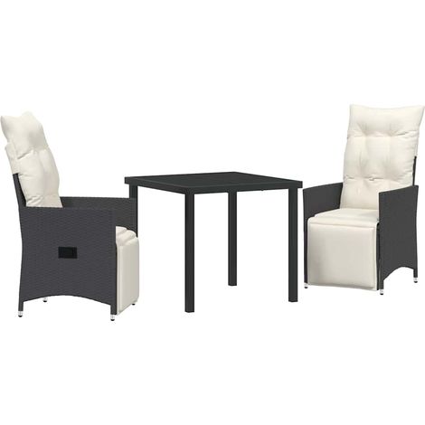 Garden Dining Set with Cushion 3 pcs Black Poly rattan vidaXL (1/5)