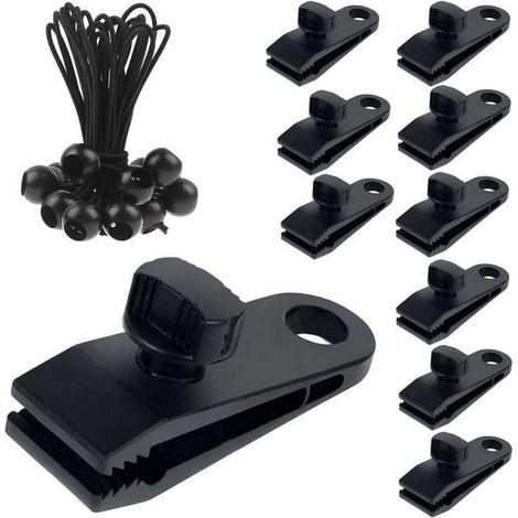 10 clips de fixation de tente, clips de fixation d\'auvent avec 10 tendeurs de bâche pour bâches, multicolore ACCESSOIRE AUVENT (1/4)