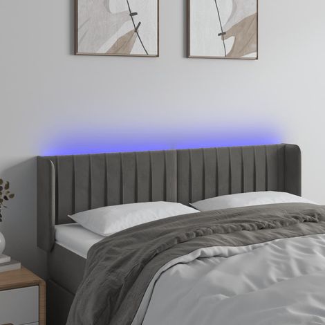 Tête de lit à LED - Design industriel - Pour Lit adulte - Gris foncé 147x16x78/88 cm Velours Chic-920611 (1/5)