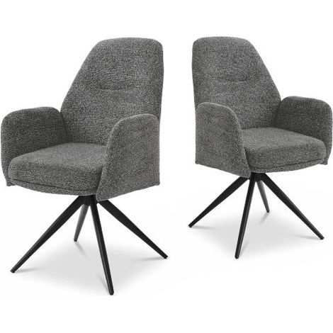 Bon Furni Chenilla Silla de comedor Gris Pizarra, Set de 2, giratoria 360°, ergonómica con alta elasticidad y reposabrazos