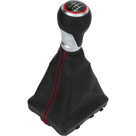 Le pommeau du levier de vitesses à 6 rapports pour Audi A6 et C6 (modèles à conduite à gauche 2004-2011) présente des inscriptions blanches, un design ergonomique et un anneau rouge. (1/5)