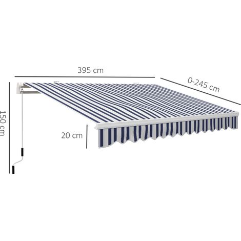 Markise, Sonnenschutz, einfahrbar, mit Handkurbel, Metallrahmen, Polyester, blau+weiß, 3,95 x 2,45 x 3,50 m (1/5)