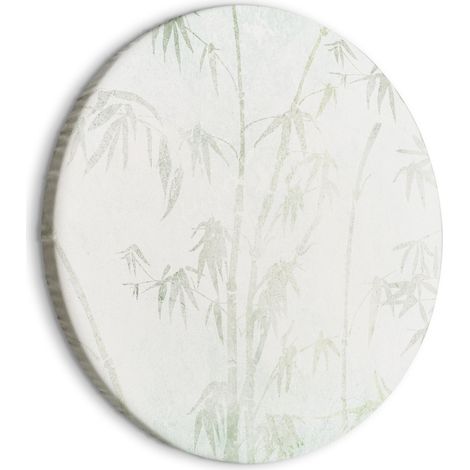 Peinture ronde - Forêt de bambous - Délicate jungle de bambous aux teintes pastel d'aigue-marine et de vert sur fond clair / Jungle asiatique (1/4)