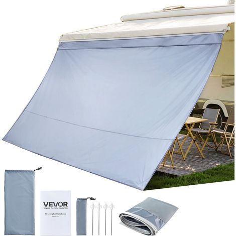 VEVOR Paroi Avant pour Store de Camping-car 2x3,7 m, Facade de Store Compatible avec Auvent 4 m, Pare-soleil Caravane Voyage, avec Couverture Zippee en PU UV50+, Maille Polyester Double Couture (1/5)