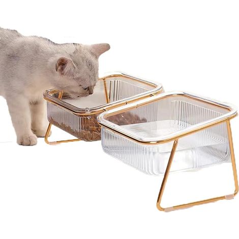 Distributeur double de croquettes pour chats avec une base inclinée à 15°  un distributeur d'appoint spécialement conçu pour protéger le cou et favoriser la digestion. (1/5)