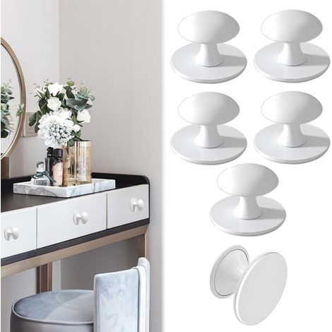 Lot de 6 boutons de porte de placard de cuisine, autocollants blancs, poignées de placard coulissantes pour armoires de cuisine, poignées de tiroir blanches (1/5)