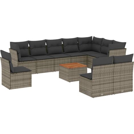 vidaXL Set Divani da Giardino 11 pz con Cuscini in Polyrattan Grigio (1/5)