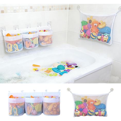 Rangement Jouet Bain,Bébé Filet Jouet Bain,Sac De Triàtrois Compartiments Avec Crochets Pour Trier Les Accessoires De Salle De Bain,Adapté Aux Baignoires Et Bidets (1/5)
