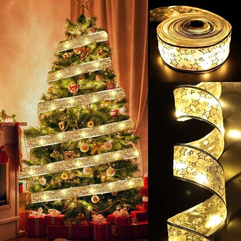 LED Guirlandes Lumineuses à Ruban Brillant, Lumières de Ruban Sapin de Noël, 10m 100 LED à Piles, Guirlande Lumineuse Sapin de Noel, Lumières de Noël pour Décoration Intérieure Extérieure (1/5)