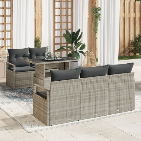 Garden Sofa Set 6 pcs 5-Seater Light Grey Poly Rattan vidaXL (1/5)