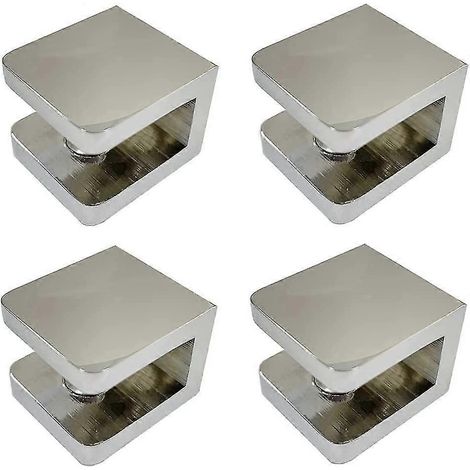 Lot de 4 pinces à verre, support de fixation sans perçage pour étagère en verre (Compatible avec verre de 8 à 10 mm, chromé) (1/4)