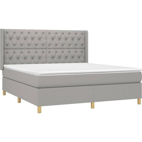 vidaXL Sommier à lattes de lit avec matelas Gris clair 160x200cm Tissu (1/5)