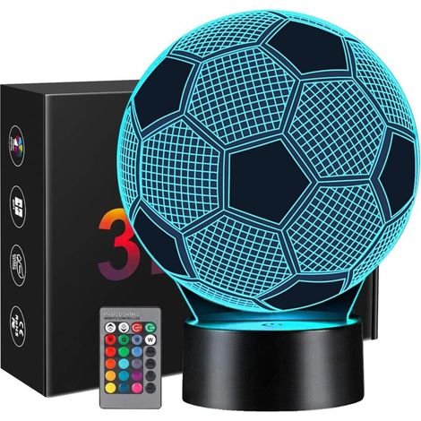 Garçons Filles Football Cadeaux 1pc Noir, Football Veilleuse Enfants 3D Illusion Optique Lumières Chambre Décoration 16 Couleurs Changeantes Fans De Football Anniversaire Cadeaux De Noël