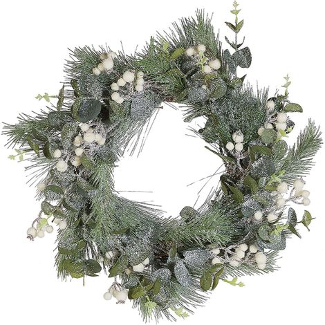 Corona Natalizia Verde Sintetica Legno Naturale Neve Artificiale 54 cm Jurmu (1/5)