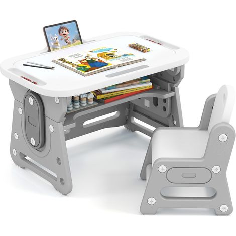 Verstellbares Kindertisch- und Stuhlset mit neigbarer Whiteboard-Tafel