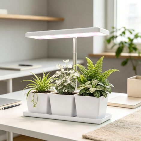 Lampe de croissance LED 10W, 3 pots, spectre complet, hauteur réglable 18-35 cm, pour plantes, semis & intérieur (1/5)