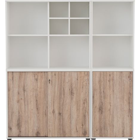 Aktenschrank Regal Kombination Büro BRAGA-80 in weiß mit Wildeiche Nb., B/H/T: ca. 151,1/167,2/41 cm (1/4)