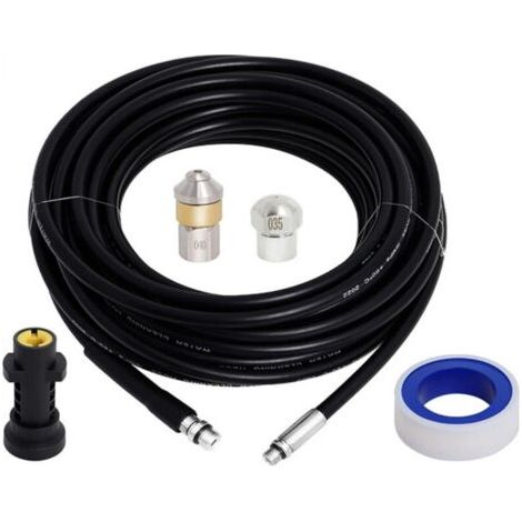 Kit de nettoyage de tuyau d'évacuation pour nettoyeur haute pression avec adaptateur, déboucheur de tube flexible, buse rotative pour nettoyeurs haute pression Karcher,15M (1/5)