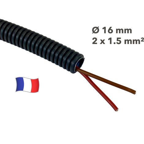 Gaine électrique préfilée 35 mètres diam 16 avec 2 fils Rouge, Marron 1.5 mm² - PREFA ELEC (1/2)