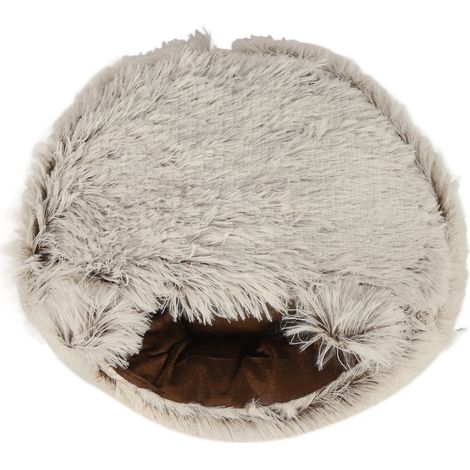 Lit-grotte pour chat semi-fermé, doux, confortable, chaud et moelleux, toutes saisons, universel, en peluche, pour chats, chiens et autres animaux de compagnie, motif ours brun, taille M (1/5)