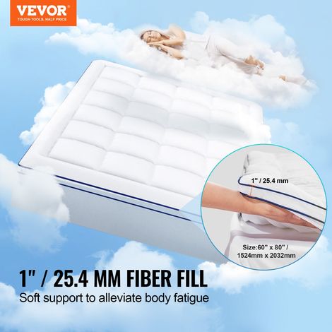 Surmatelas Queen Rembourrage en Fibre Amovible Lavable Épaisseur 25,4 mm 1524x2032 mm (1/5)