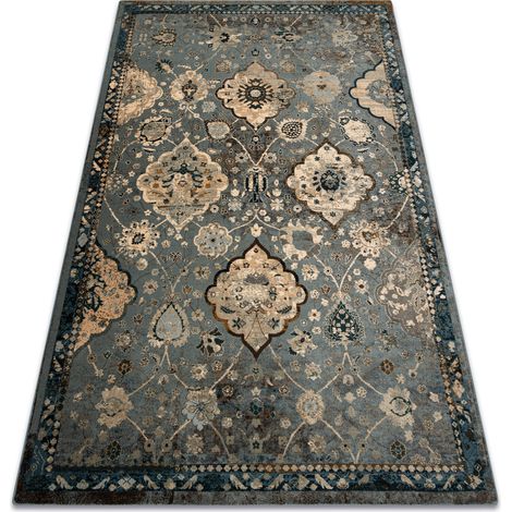 Wollteppich POLONIA Abrash orientalisch, Blumen hellblau blue 235x350 cm