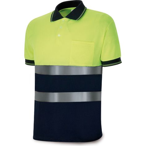 Neongelbes/Marineblaues Polo, Kurzarm, Hochsichtbarkeit, Größe L