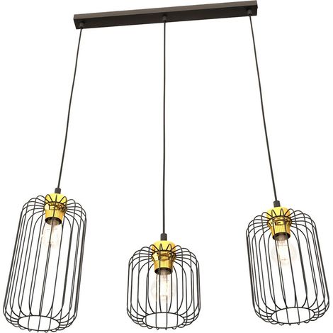 Lampada a sospensione Vander con tre luci in acciaio nero e oro (1/5)