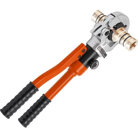 Abrazadera hidráulica, mango ergonómico, juego de matrices versátil, color naranja. (1/2)