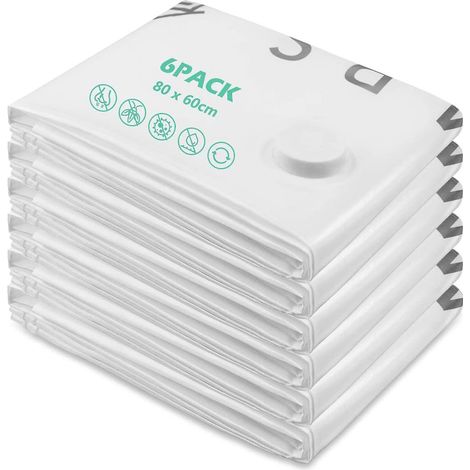6 sacs de rangement sous vide pour vêtements, couettes et linge de maison, avec pompe manuelle, économiseur d’espace, étanches et réutilisables. (1/5)
