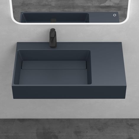 Mai & Mai Lavabo da Appoggio, Lavabo Bagno Sospeso 75x48x13cm, Lavandino Bagno Rettangolare da Marmo Fuso Colossum12-750L, Antracite (1/5)