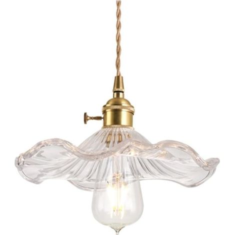 Suspension feuille de lotus, lustre en verre doré et vert, style nordique moderne, lampe de plafond simple, transparente (1/5)