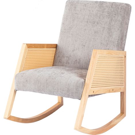 Fauteuil à bascule en Bois massif 57X90X80 cm- Chambre - Grey (1/5)