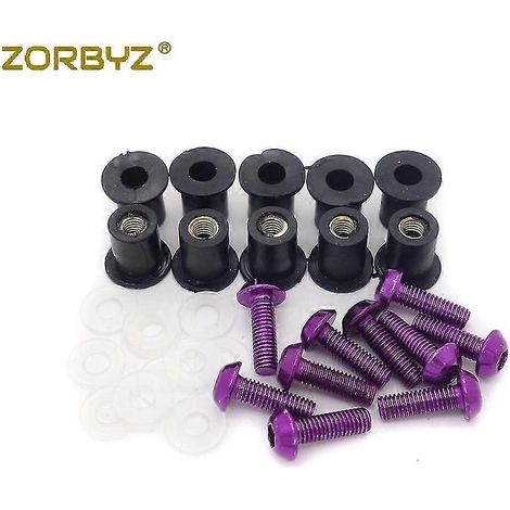Kit de 10 vis, boulons et écrous M5 pour pare-brise de moto, avec rondelles et écrous – violet (1/5)